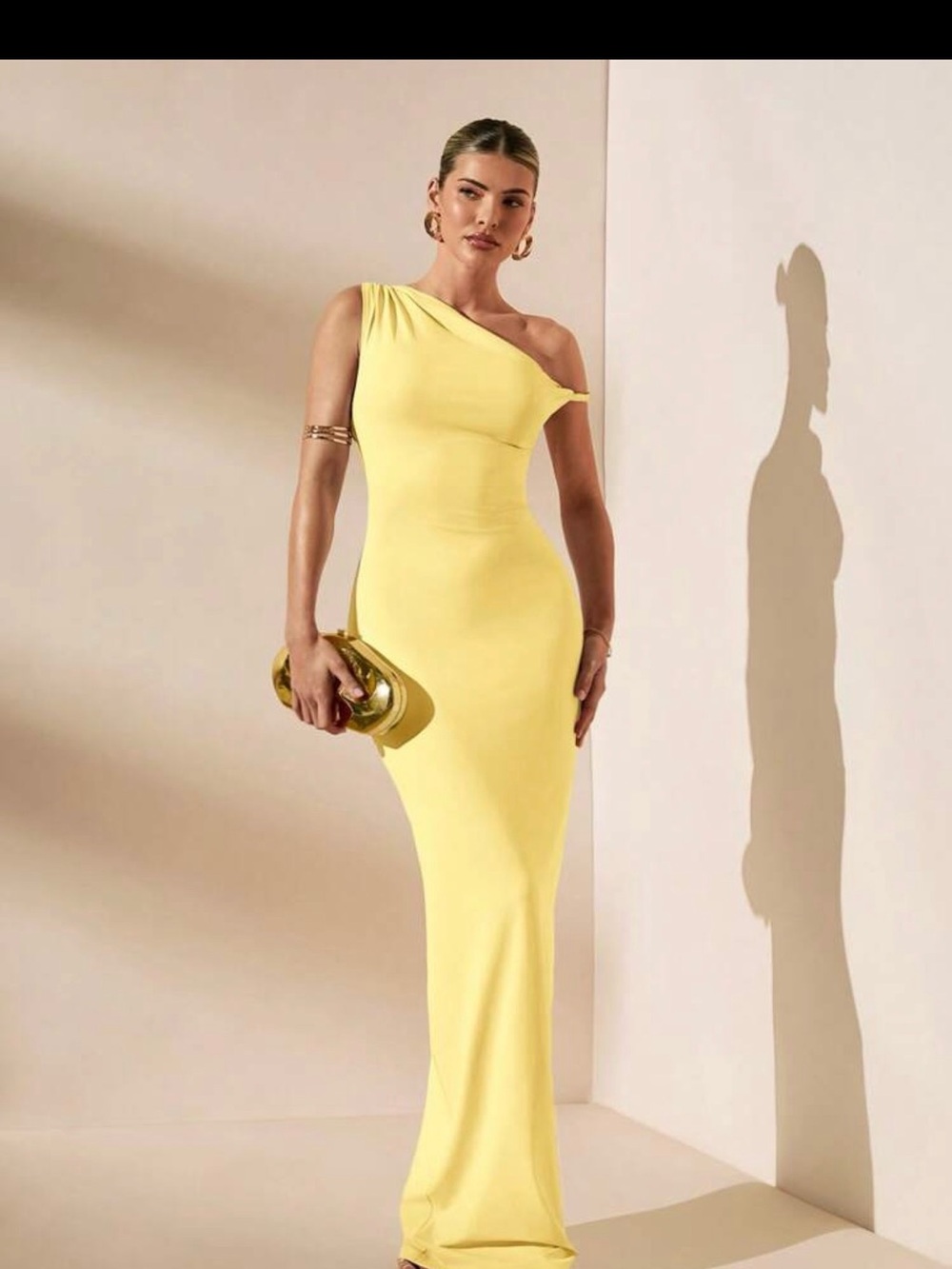 SHEIN One-Shoulder Lemon Yellow Evening Gown